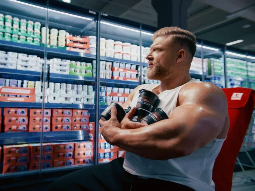 Fitness trifft Supermarkt: Bodybuilder Urs Kalecinski wirbt für Kaufland