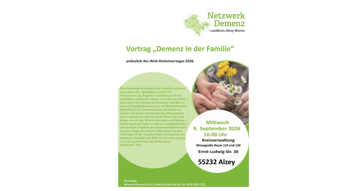 Wenn Demenz das Familienleben verändert: Vortrag in Alzey zeigt Wege aus schwierigen Alltagssituationen