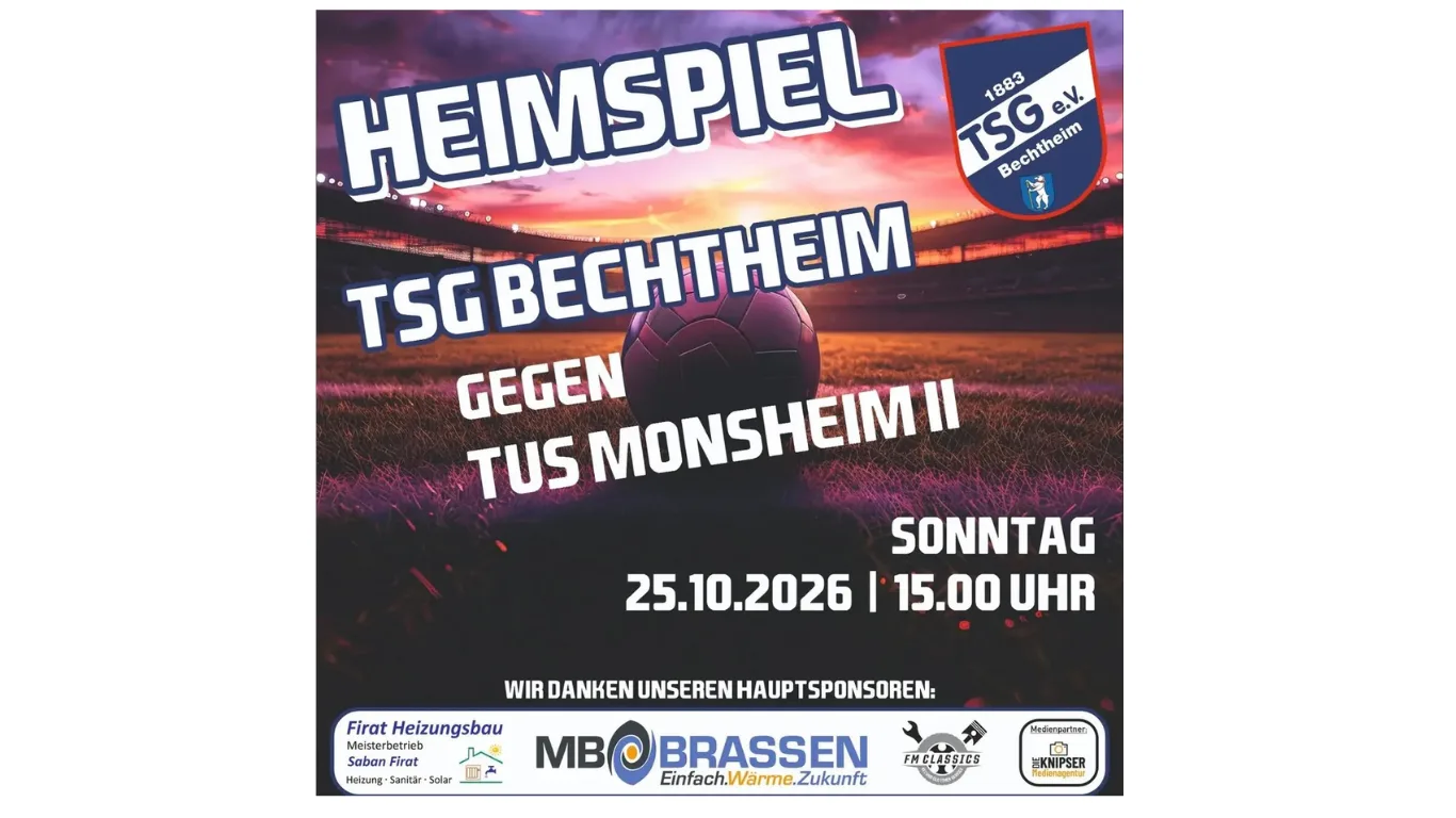 Heimspiel in Bechtheim: TSG empfängt TuS Monsheim II