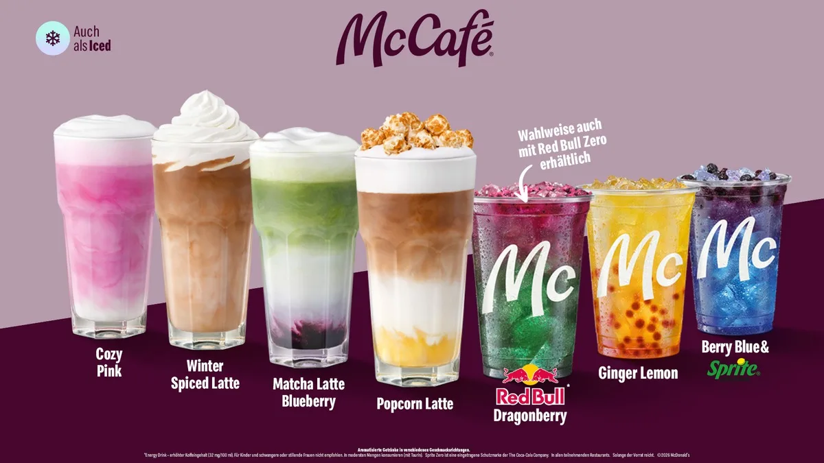 McDonald’s erweitert McCafé-Sortiment: Neue Herbst-Drinks mit Popcorn, Matcha und Wintergewürzen