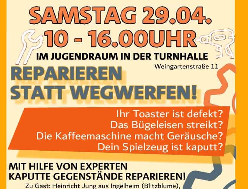 ABENHEIM: Erstes Repair Café der Ortsverwaltung am 29. April / Reparatur spart Ressourcen Toaster defekt? Bügeleisen streikt?