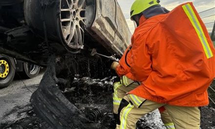 Spezialtechnik auf der A6 im Einsatz: Wormser Feuerwehr unterstützt nach Hybridfahrzeugbrand